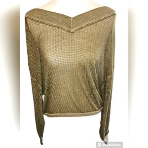 Free People Olive Green  Loose Fitting Boho Cropped Sheer fabric Women's XSmall